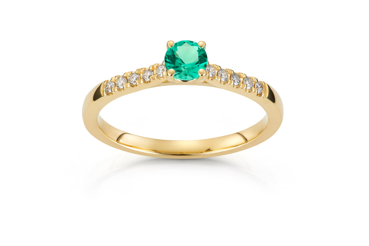 Svolder ring i 585 gull med diamant og smaragd, midtsten 0,30 ct, bilde 2 av 2