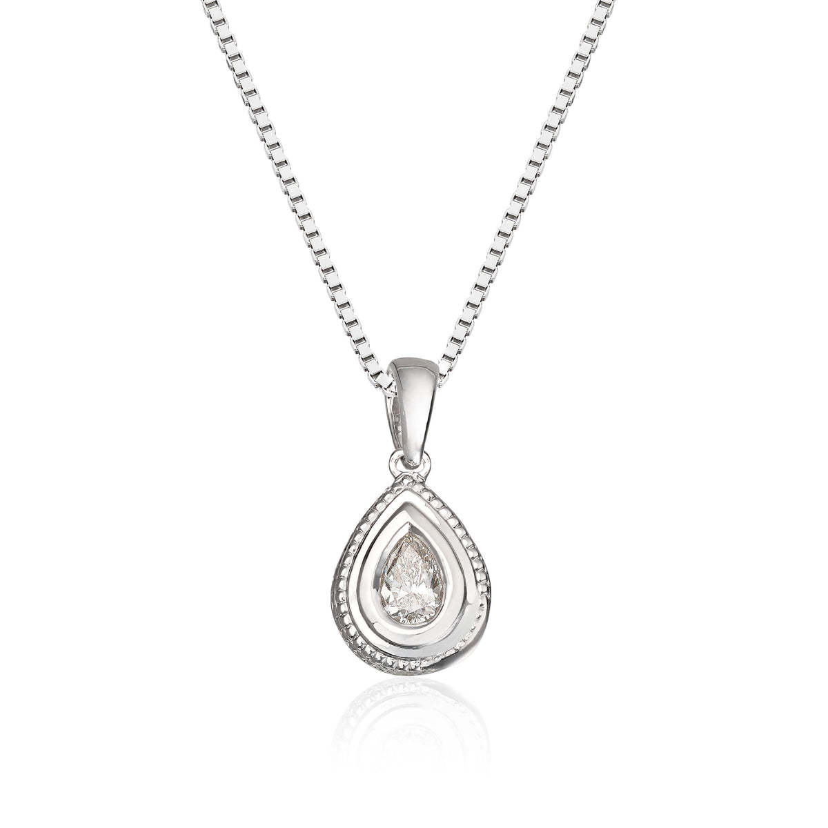 Carmen anheng i 585 hvitt gull med diamant, 8,6 x 12,7 mm