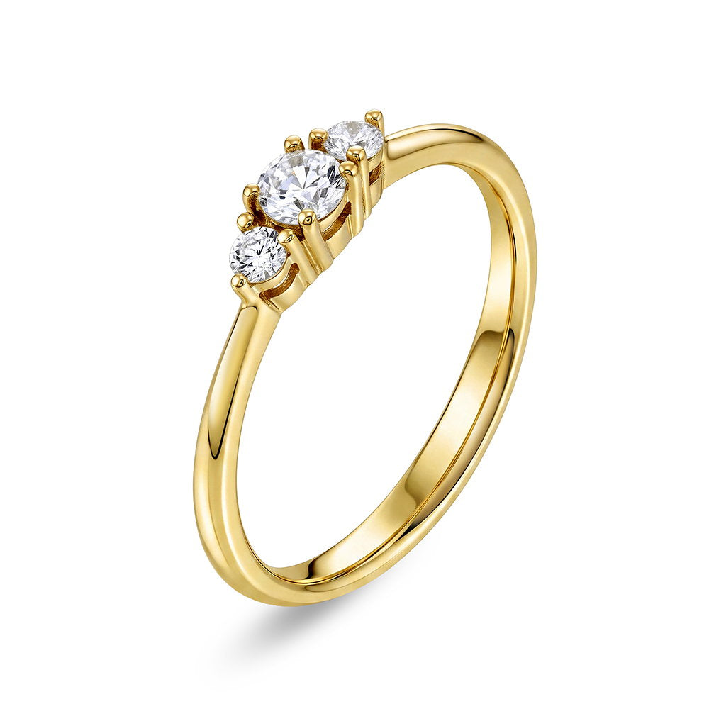 Ring i 14 karat gult gull med diamanter 0,25 ct, 3,5 mm
