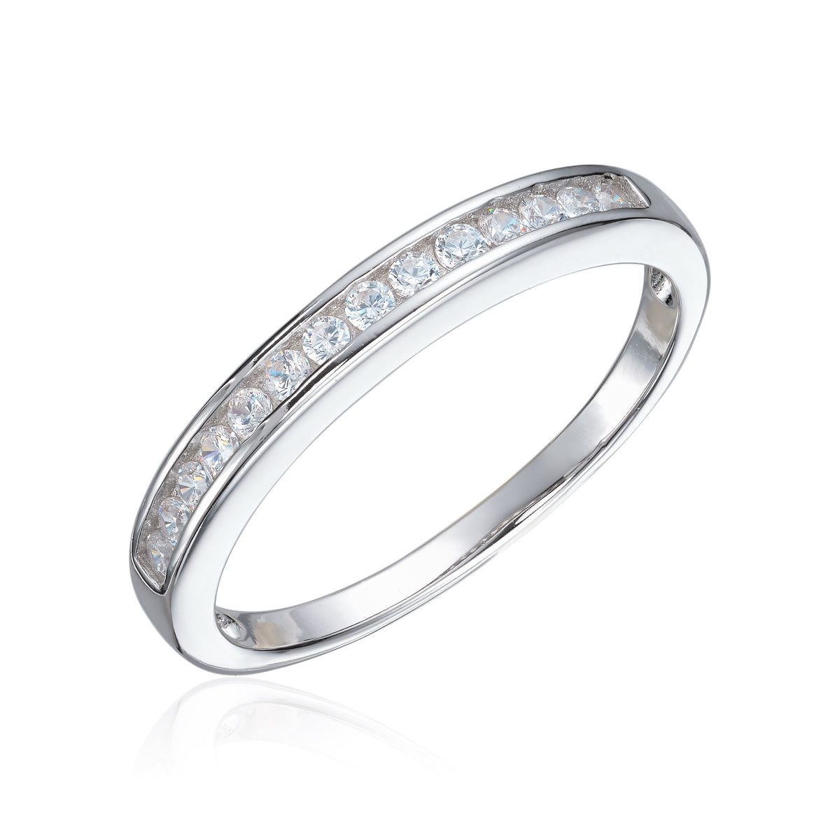 Ring i rhodinert sølv med zirkonia, 2,6 mm