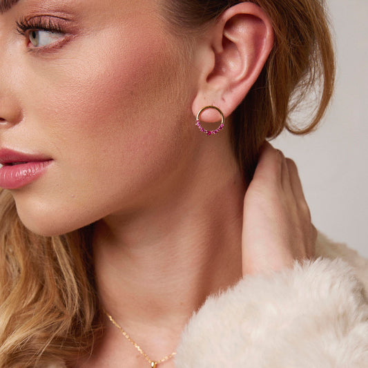 Glam øredobber i forgylt sølv med rosa zirkonia, 15 mm, bilde 2 av 3