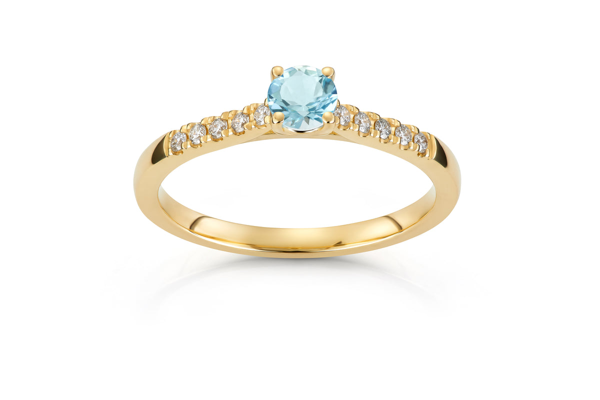 Svolder ring i 585 gull med diamant og aquamarin 0,13 ct, bilde 2 av 2