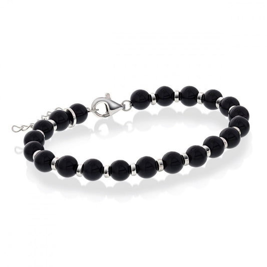 10511 - Armbånd i sølv med sort agat 6 mm. - Bjerveur.no10511 - Armbånd i sølv med sort agat 6 mm.