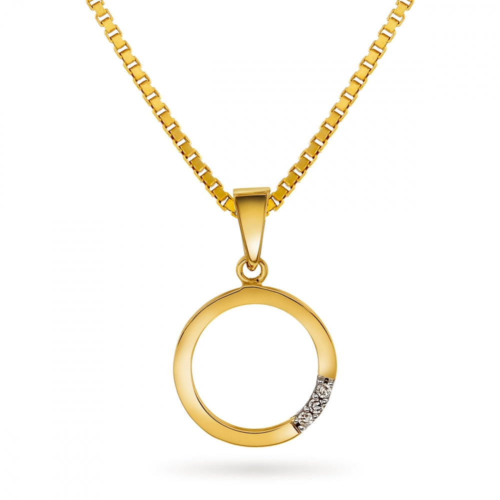 Anheng i gull med diamant, sirkel 10 mm