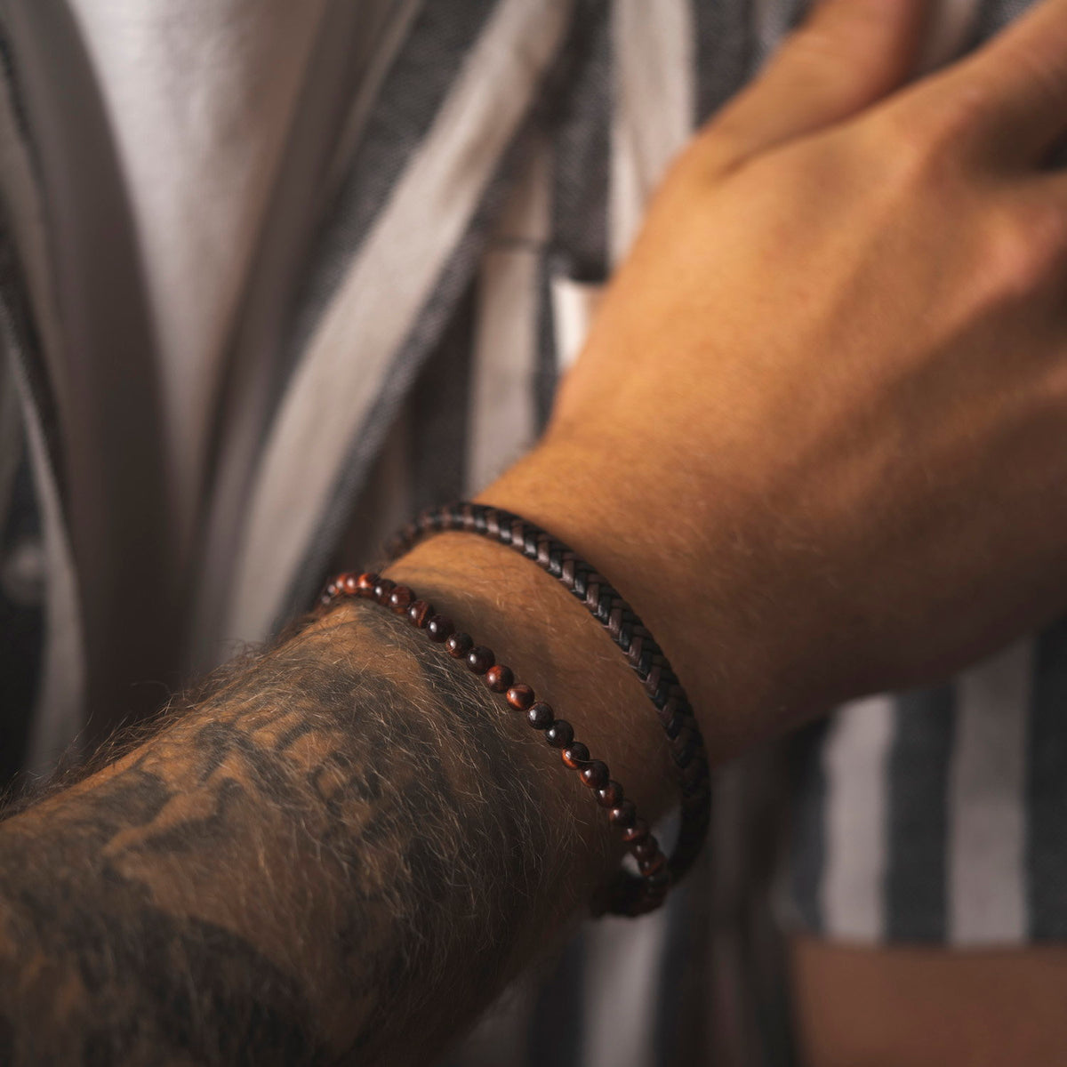 Tigerøye armbånd i stål med perle, bilde 5