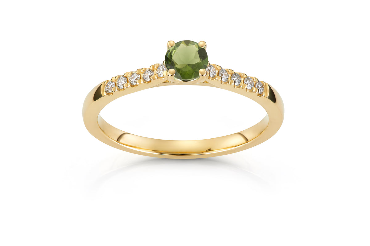 Svolder ring i 585 gull med diamant og grønn turmalin 0,13 ct, bilde 2 av 2