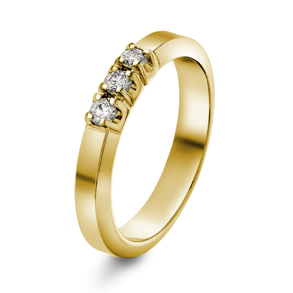 Sigma ring i 14 karat gult gull med 3 diamanter 0,15 ct, 3,5 mm