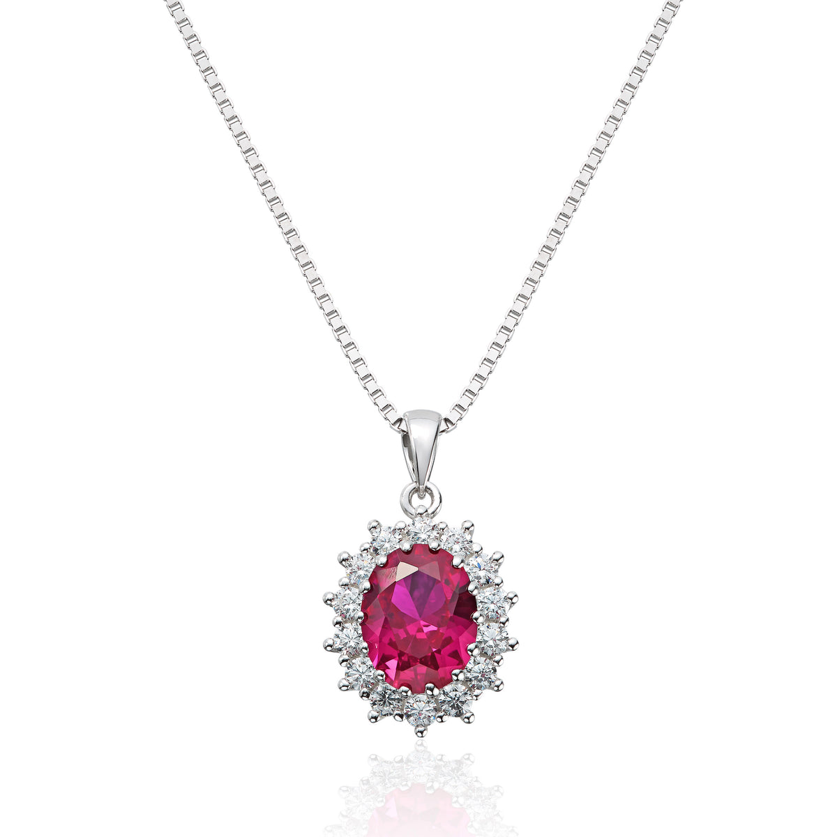 Anheng i 925 sølv med zirkonia og rubin, 12 mm