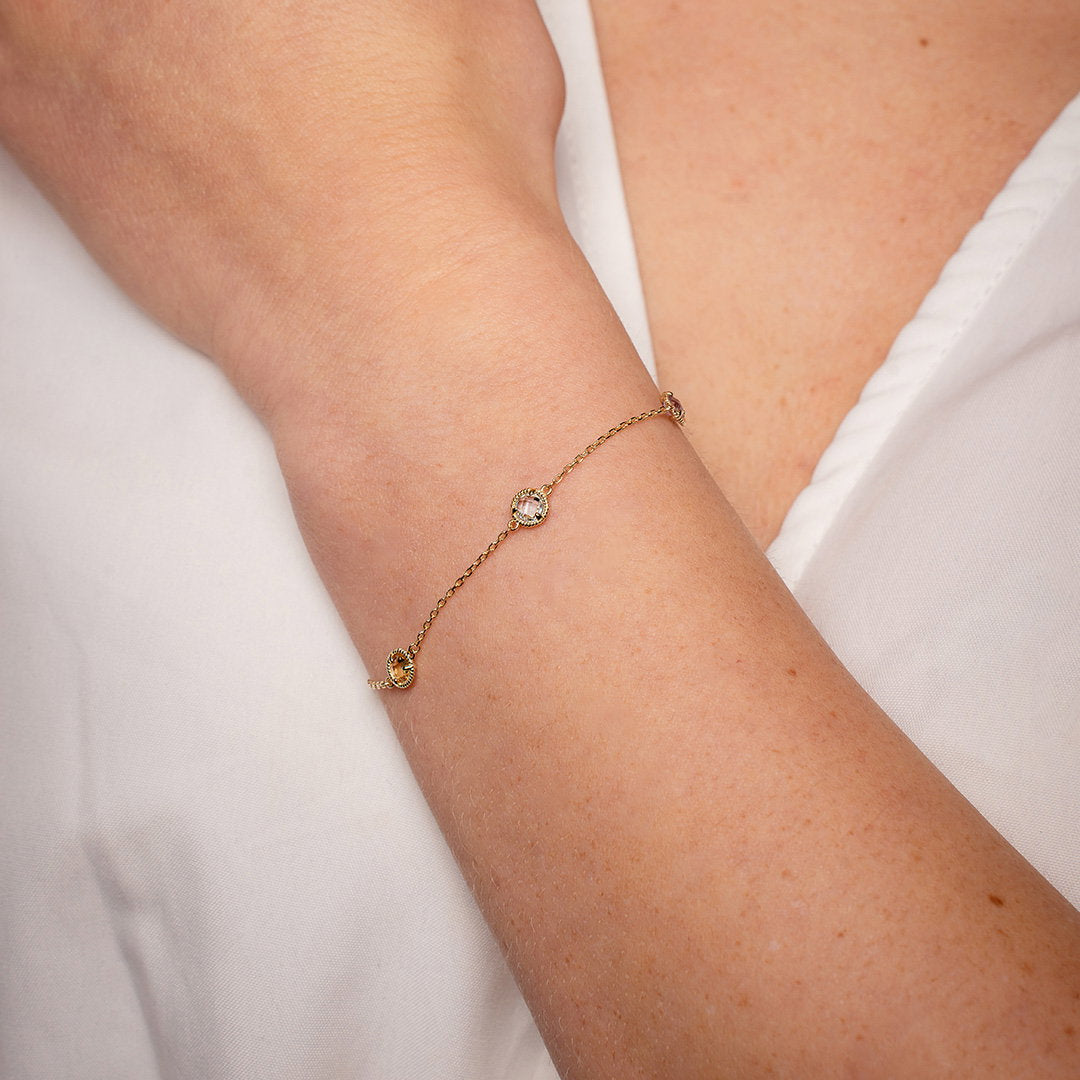 Armbånd i gult gull med fargede zirkonia, 19 cm, bilde 2 av 2