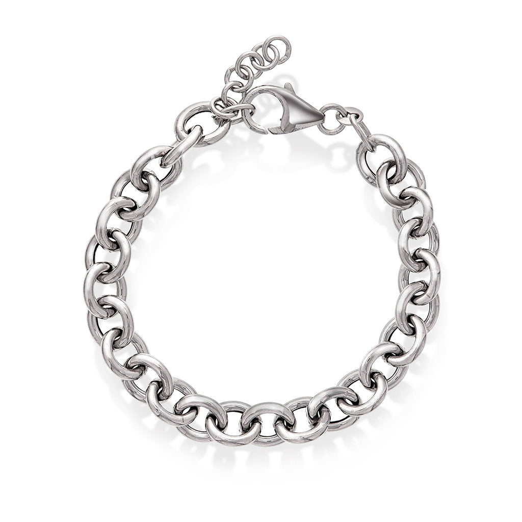 Armbånd i rhodinert sølv, rund Anker 8,7 mm, 18 cm