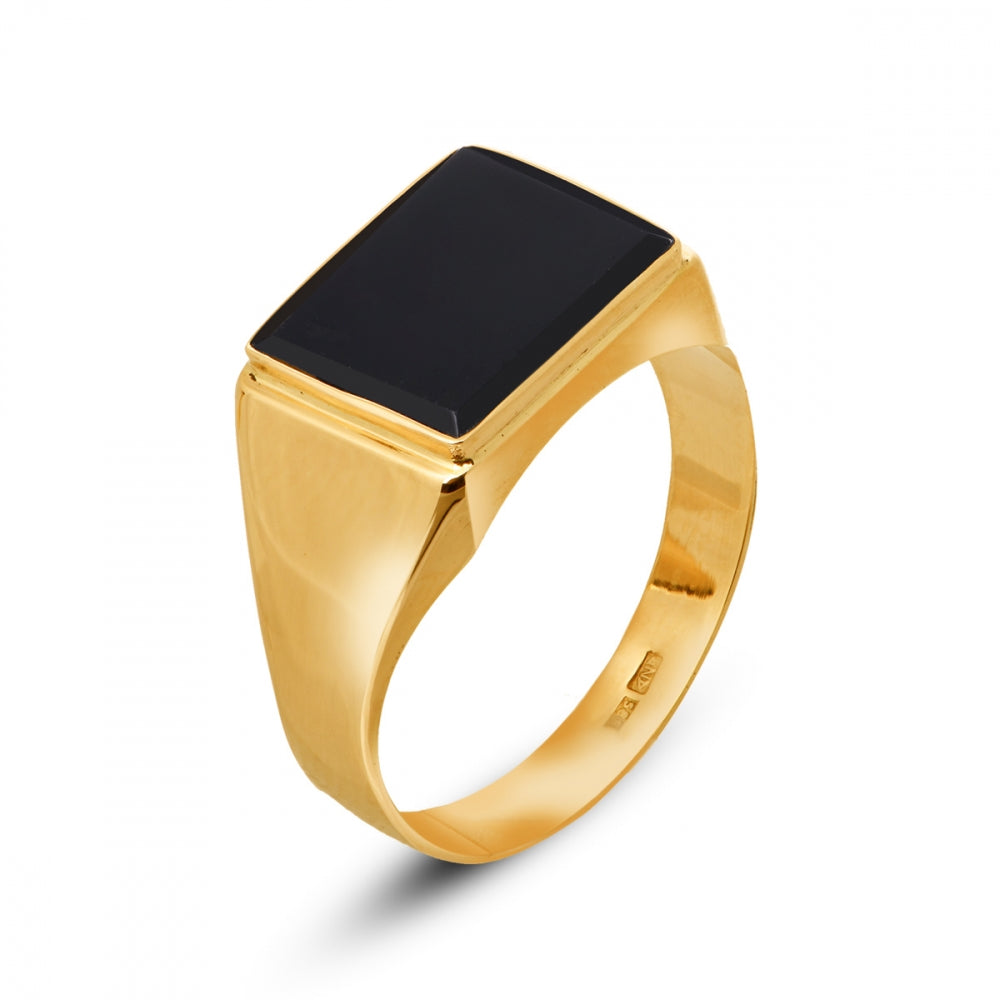 51042 - Ring REKTANGEL onyx gult gull