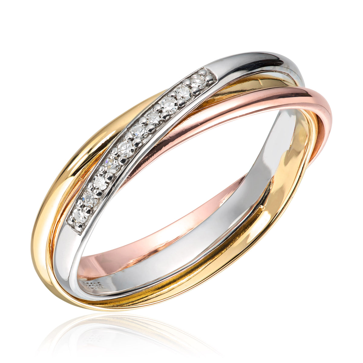 Ring i 585 trefarget gull med diamant 0,05 ct, 4 mm