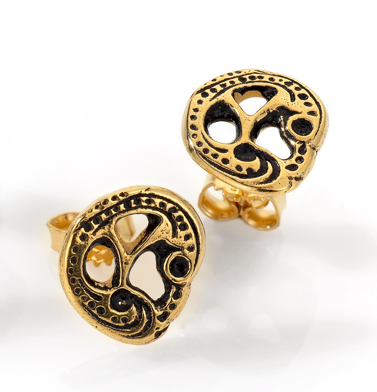 Romerikssølv øredobber i forgylt sølv, monogram 12 mm