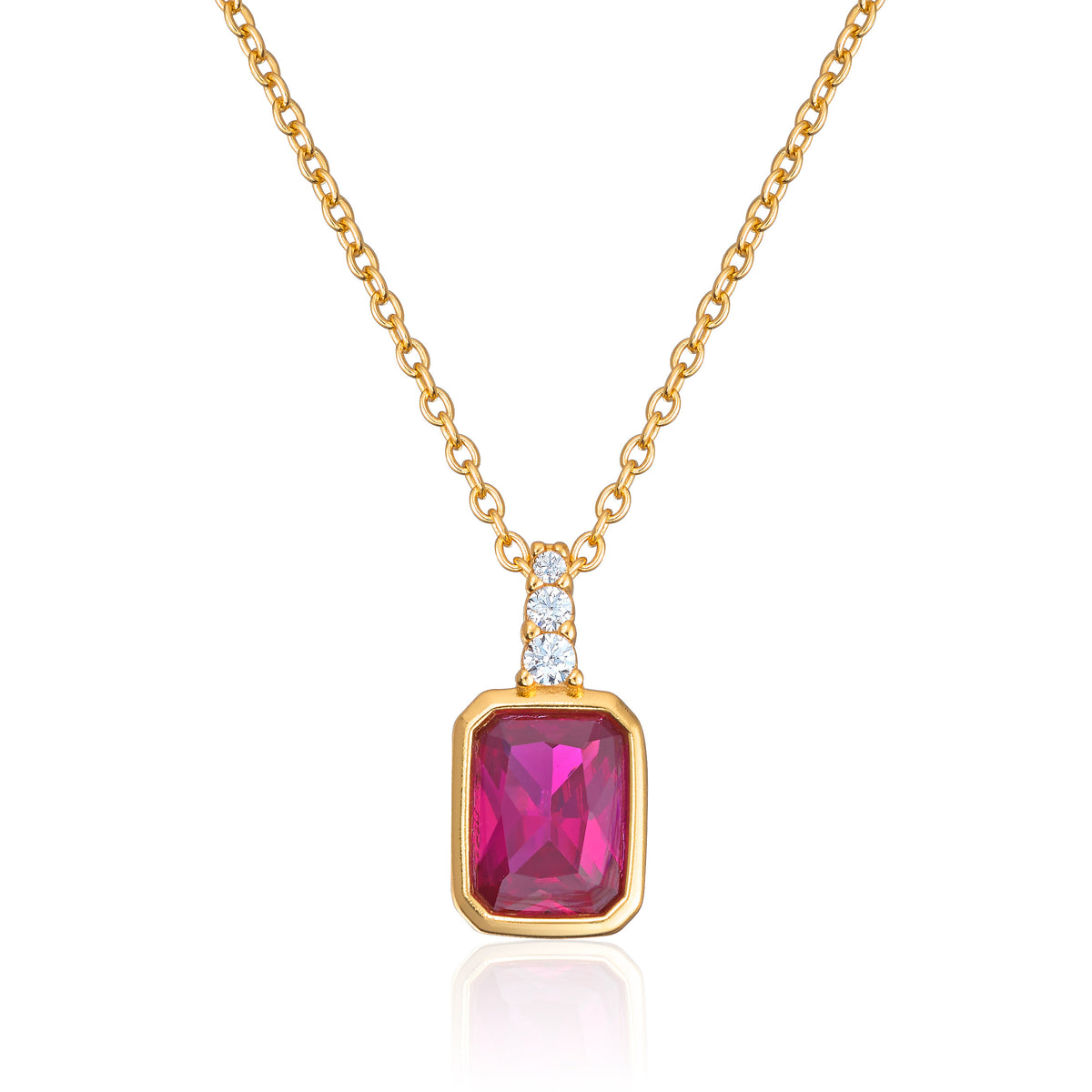 Anheng i forgylt sølv med zirkonia i rubin, 42 cm