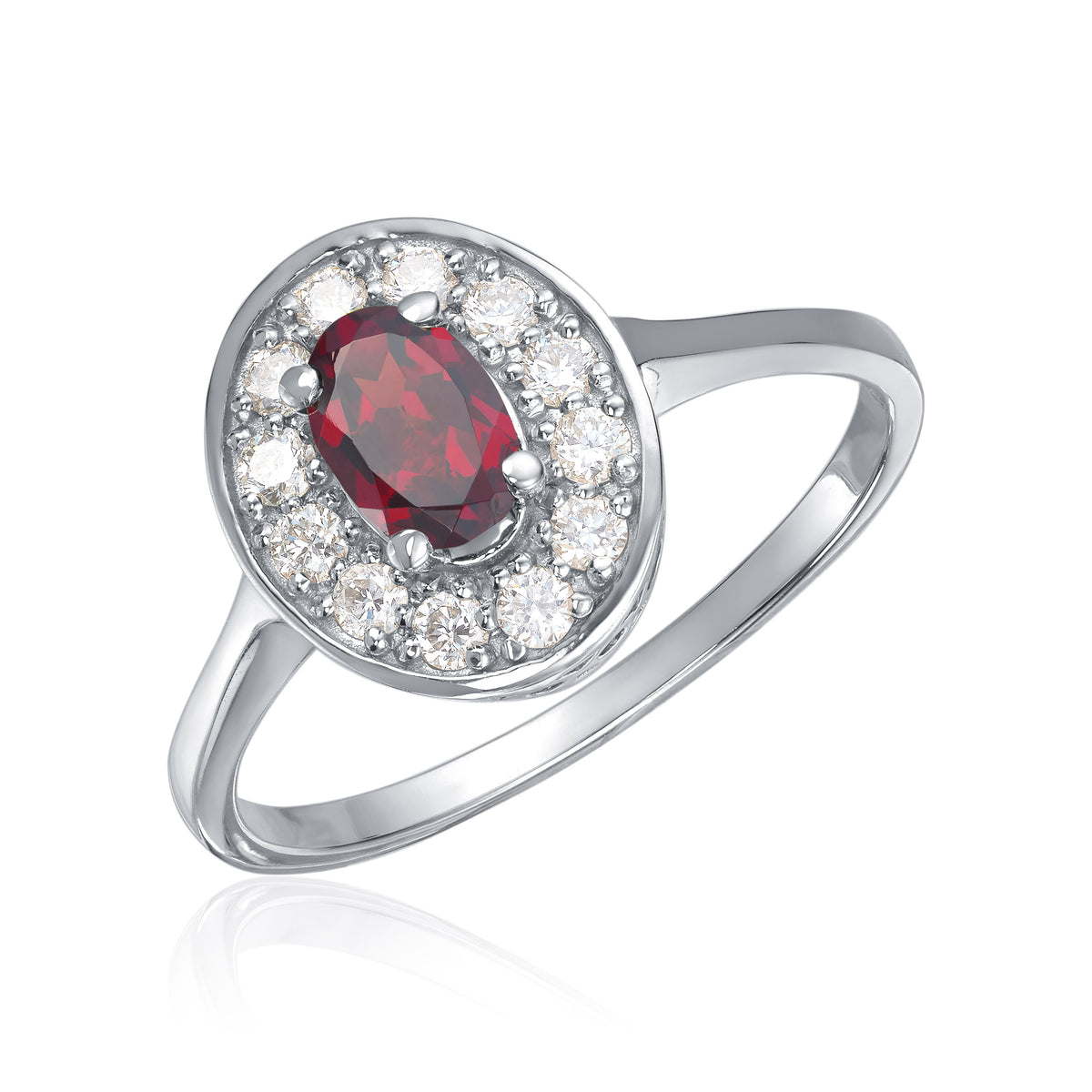 Carmen ring i 585 hvitt gull med diamanter og granat