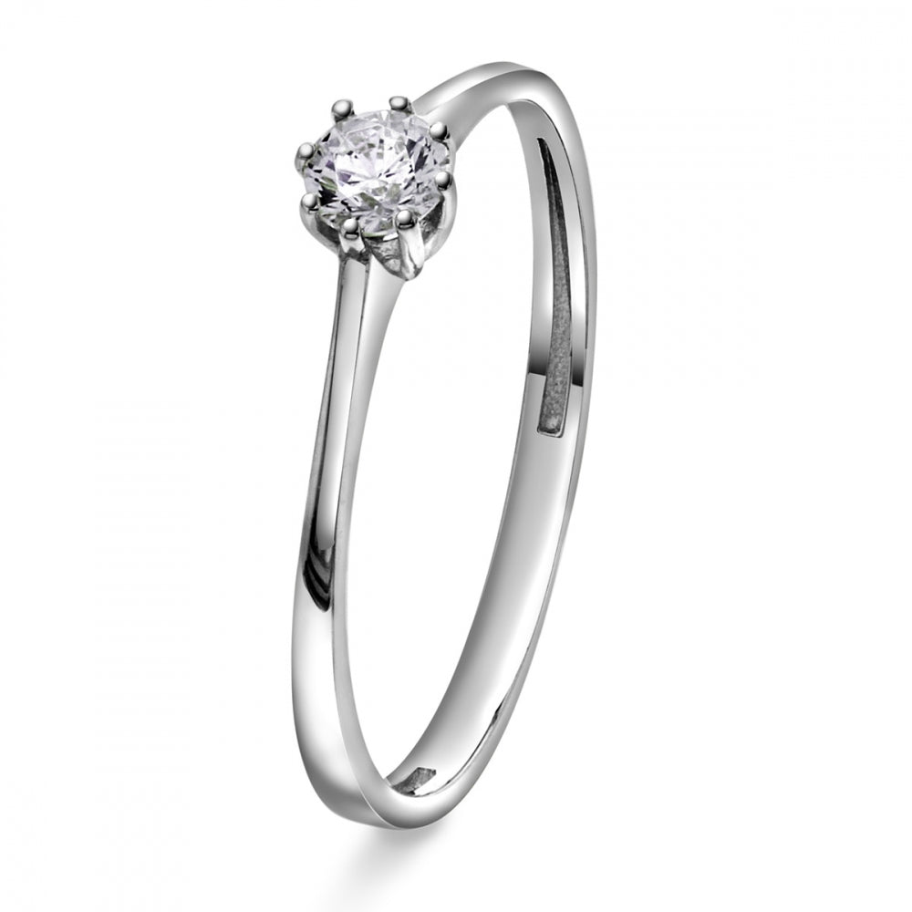 Solitaire ring i hvitt gull med zirkonia