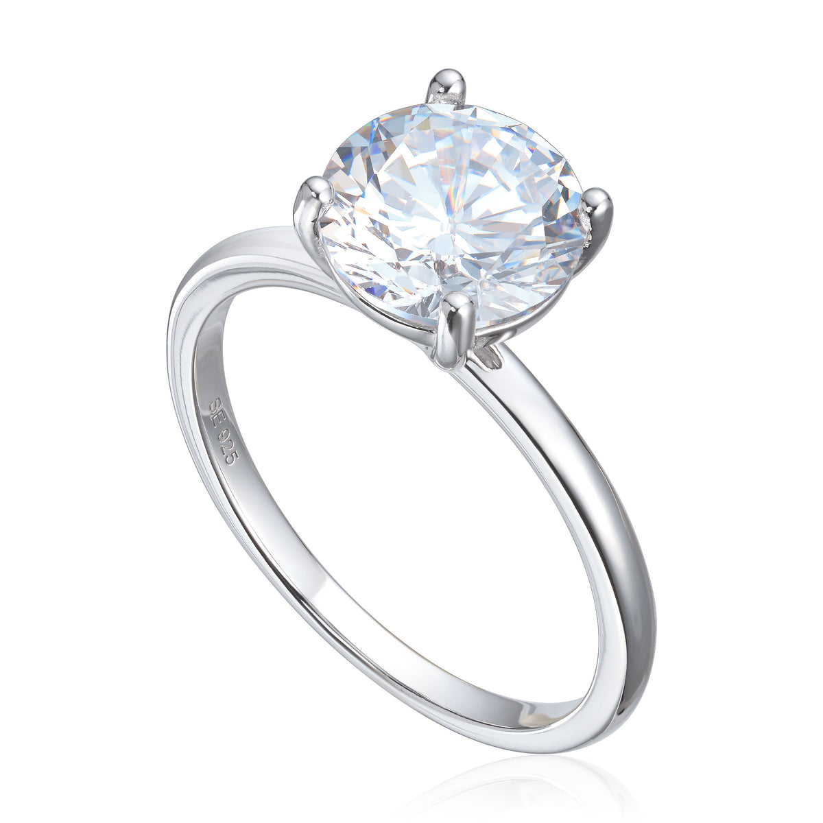 Ring i rhodinert sølv med zirkonia, solitær 8,8 mm