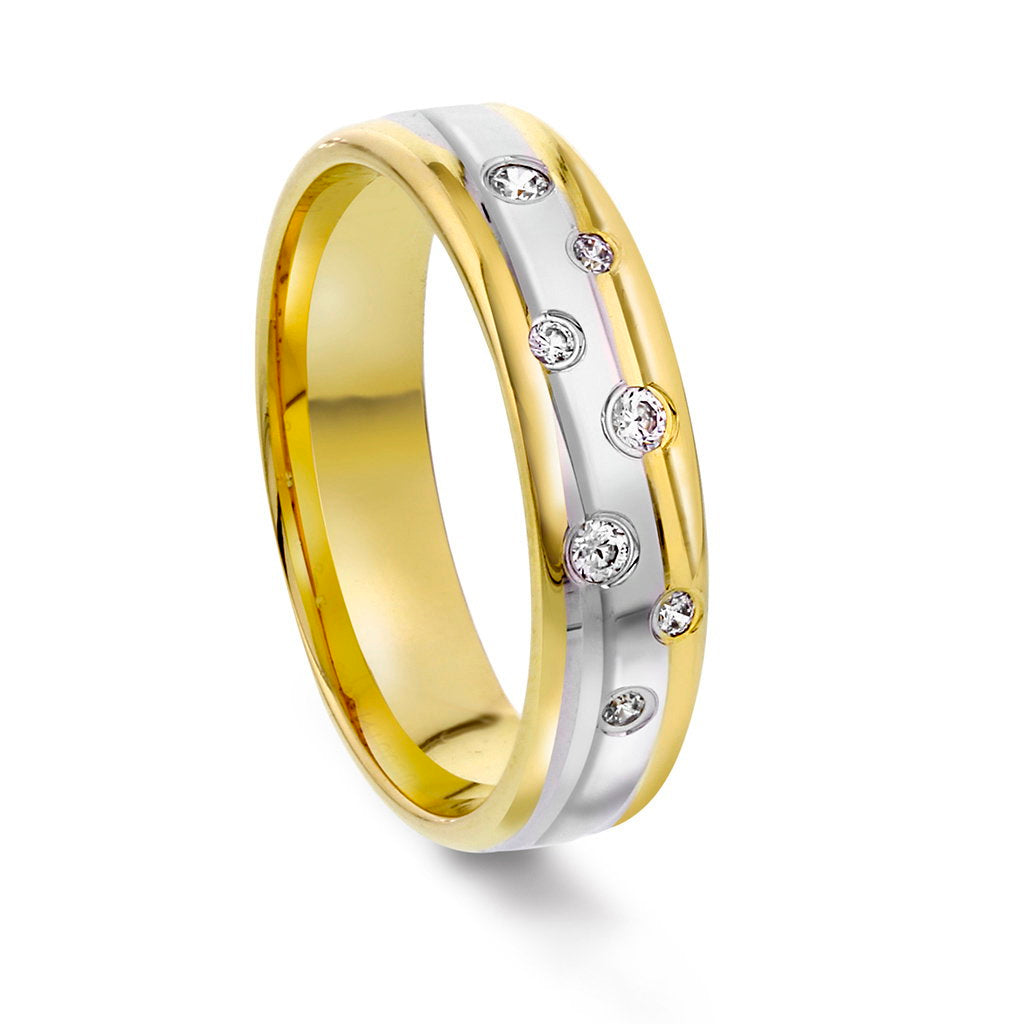 Moments giftering i tofarget gull med diamanter, 5 mm