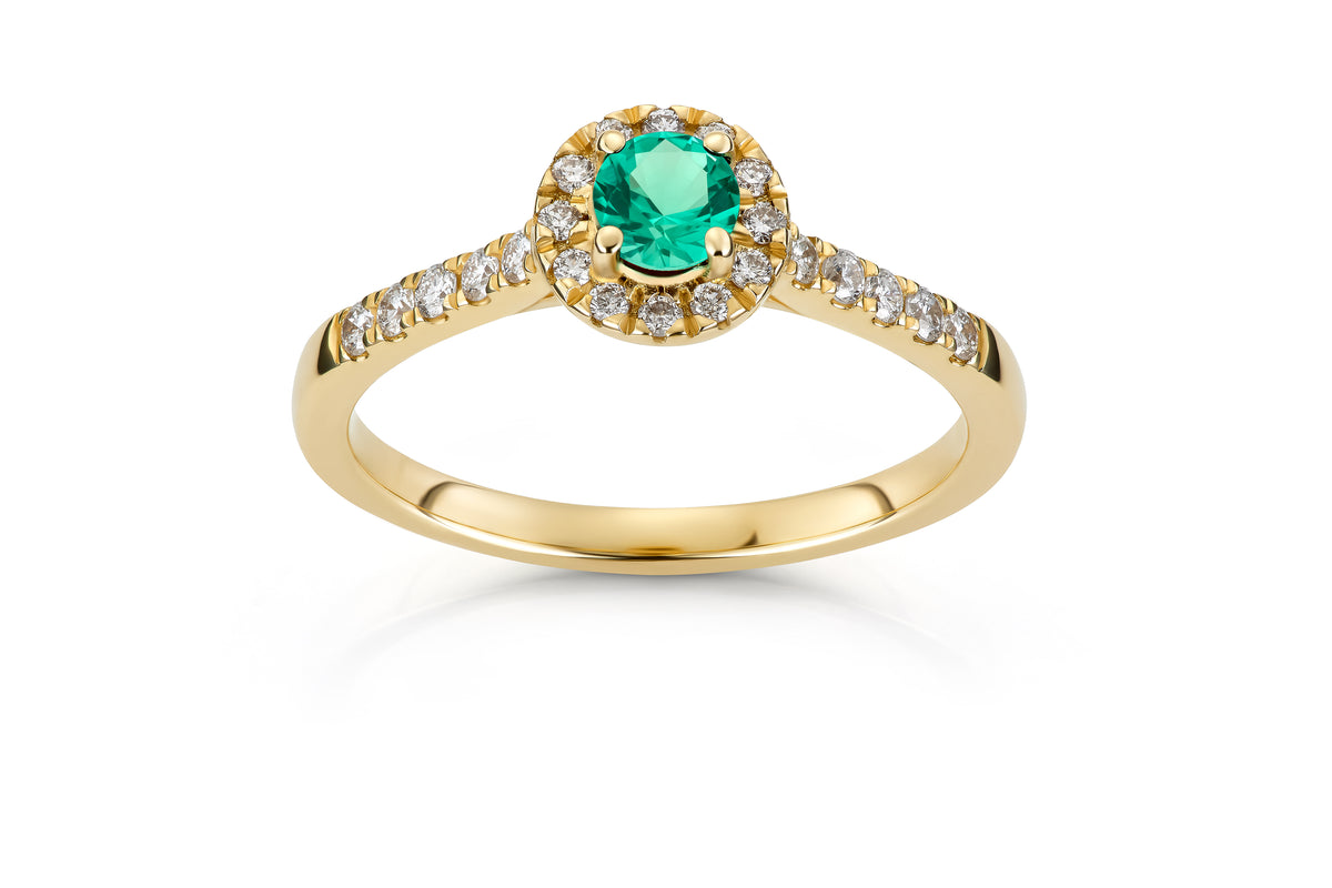Svolder ring i 585 gull med diamant 0,26 ct og smaragd, bilde 2 av 2