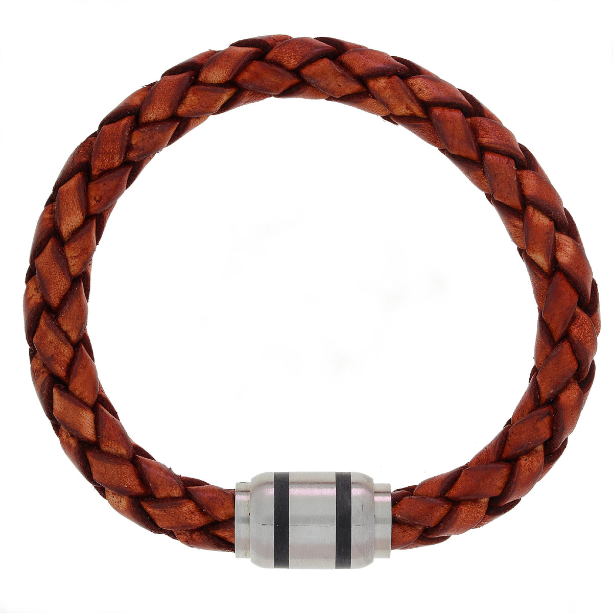 Sander armbånd i stål og skinn 8 mm, 21 cm