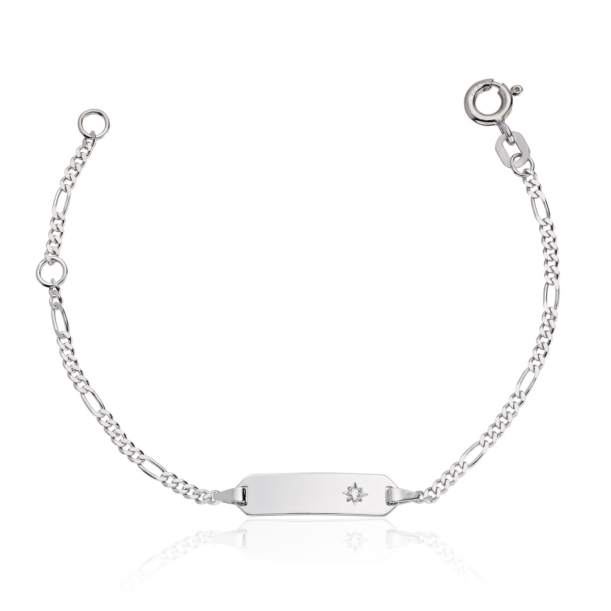 Gullungen armbånd i 925 sølv med zirkonia og ID-plate