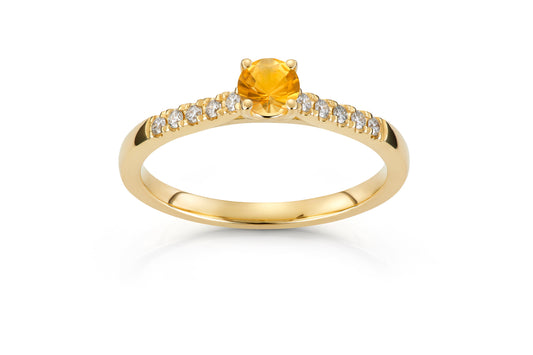Svolder ring i 585 gull med diamant og citrin, bilde 2 av 2