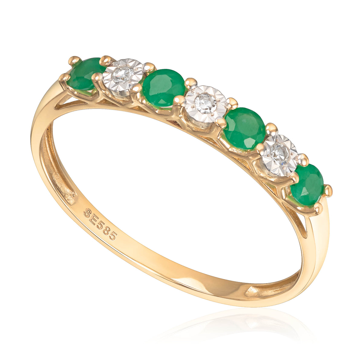 Carmen ring i 585 gult gull med diamant og smaragd 0,03 ct