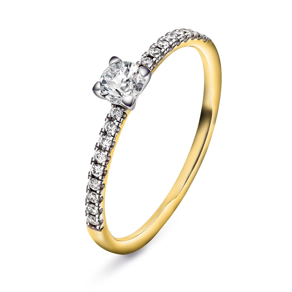 Ring i 585 gult gull med diamanter og topas 4 mm
