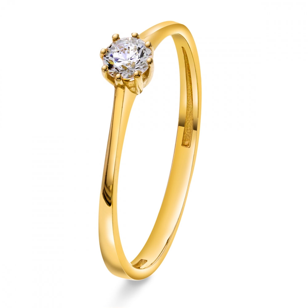 Solitaire ring i gull med zirkonia