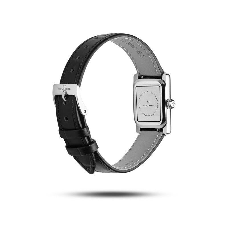 Tidløs Svart Lær Sølvfarget / Hvit 19 x 28 mm SKU | MB0246 - Bjerveur.noTidløs Svart Lær Sølvfarget / Hvit 19 x 28 mm SKU | MB0246