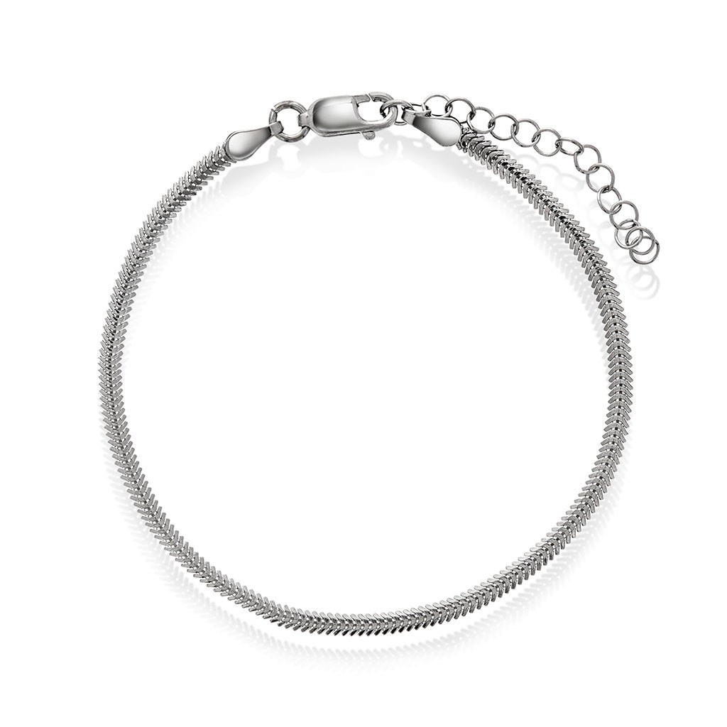 Armbånd i rhodinert sølv, oval slange 2,6 mm, 16+3 cm