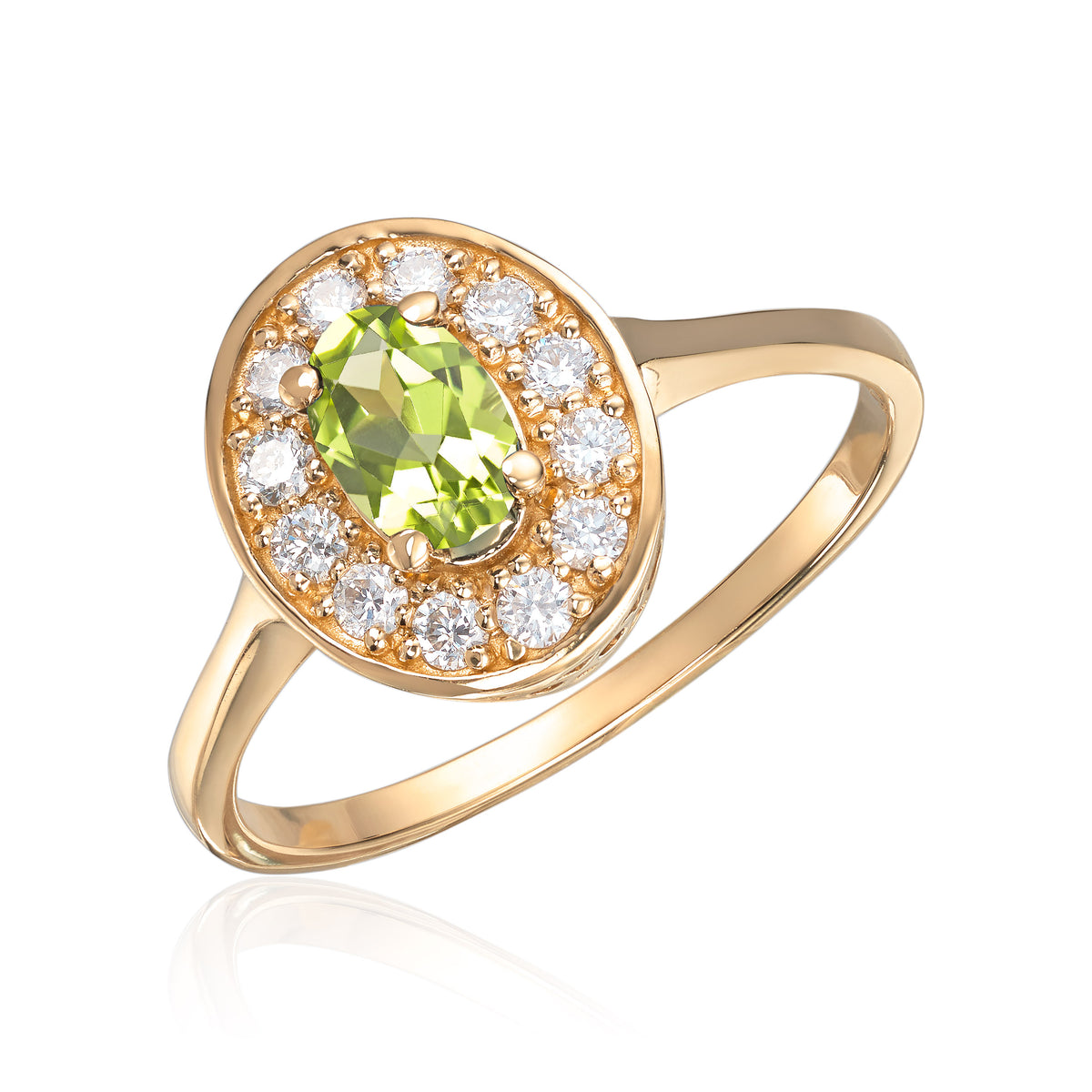 Carmen ring i 585 gult gull med diamanter og peridot