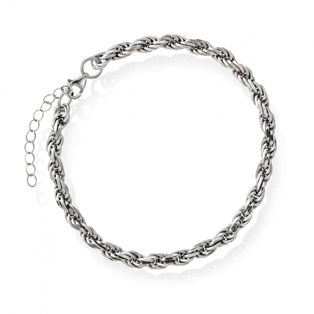 Armbånd i rhodinert sølv, cordell 4 mm