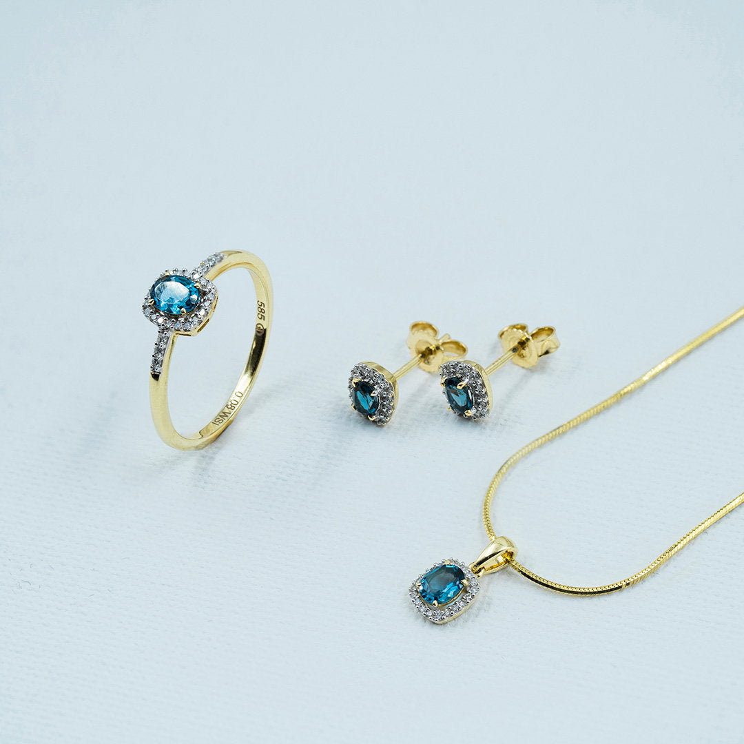 Ring i 14 karat gult gull med topas og diamanter 1,5 mm, bilde 4 av 4