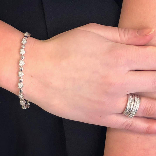 Armbånd i rhodinert 925 sølv med zirkonia, hjerter, 18,5 cm, bilde 2 av 2