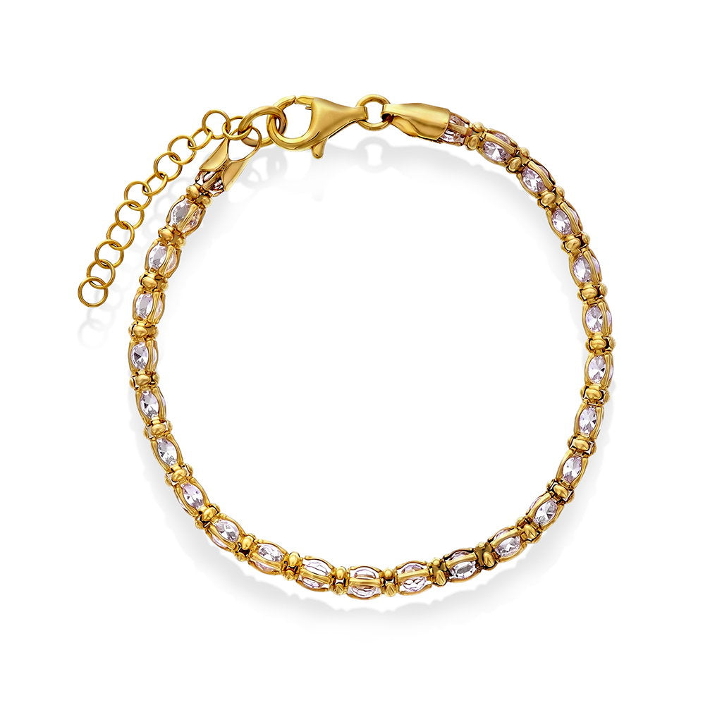 Armbånd i forgylt sølv med hvit zirkonia 3 mm, 19 cm