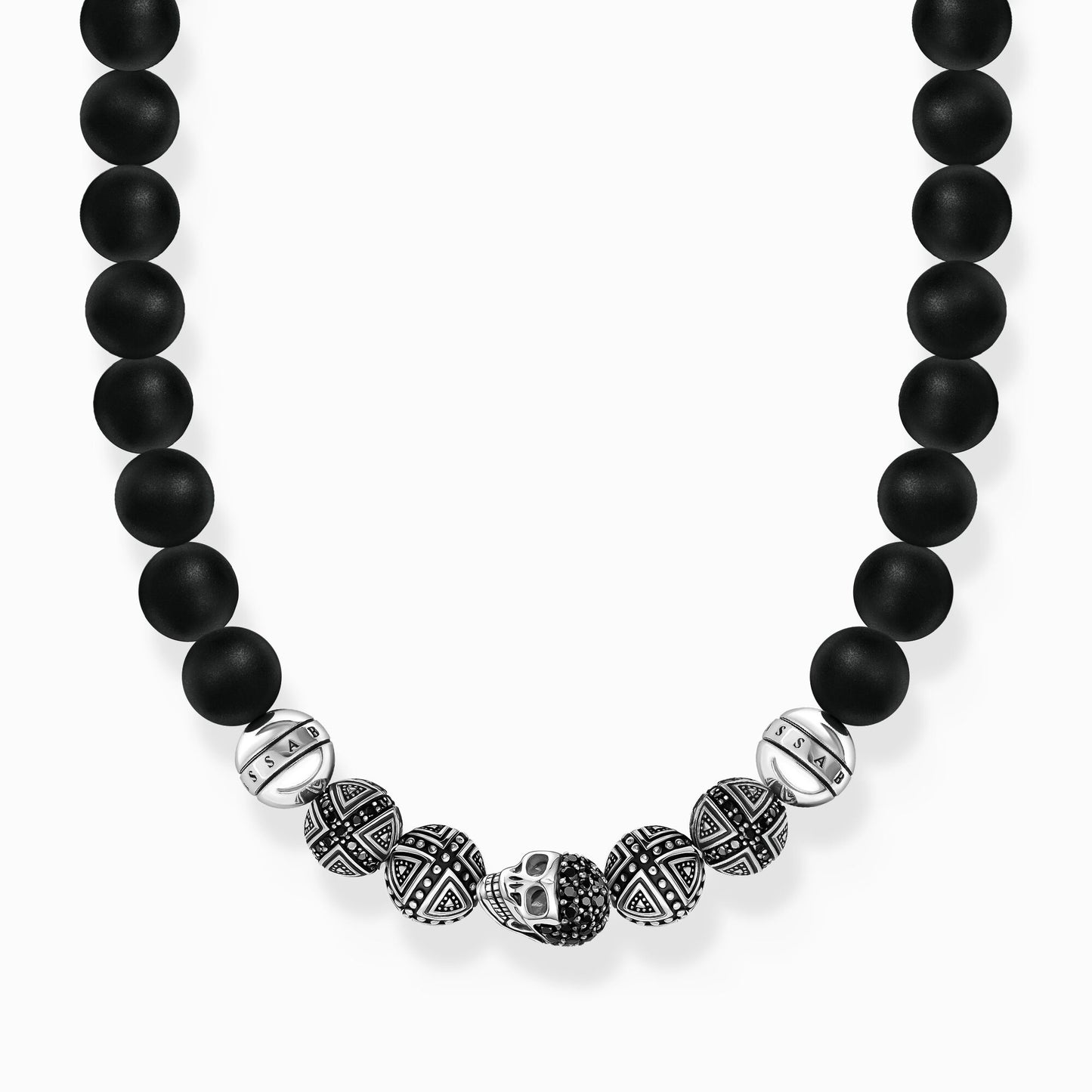 Sølv obsidiankjede med hodeskalle og sølvkors KE1100-159-11