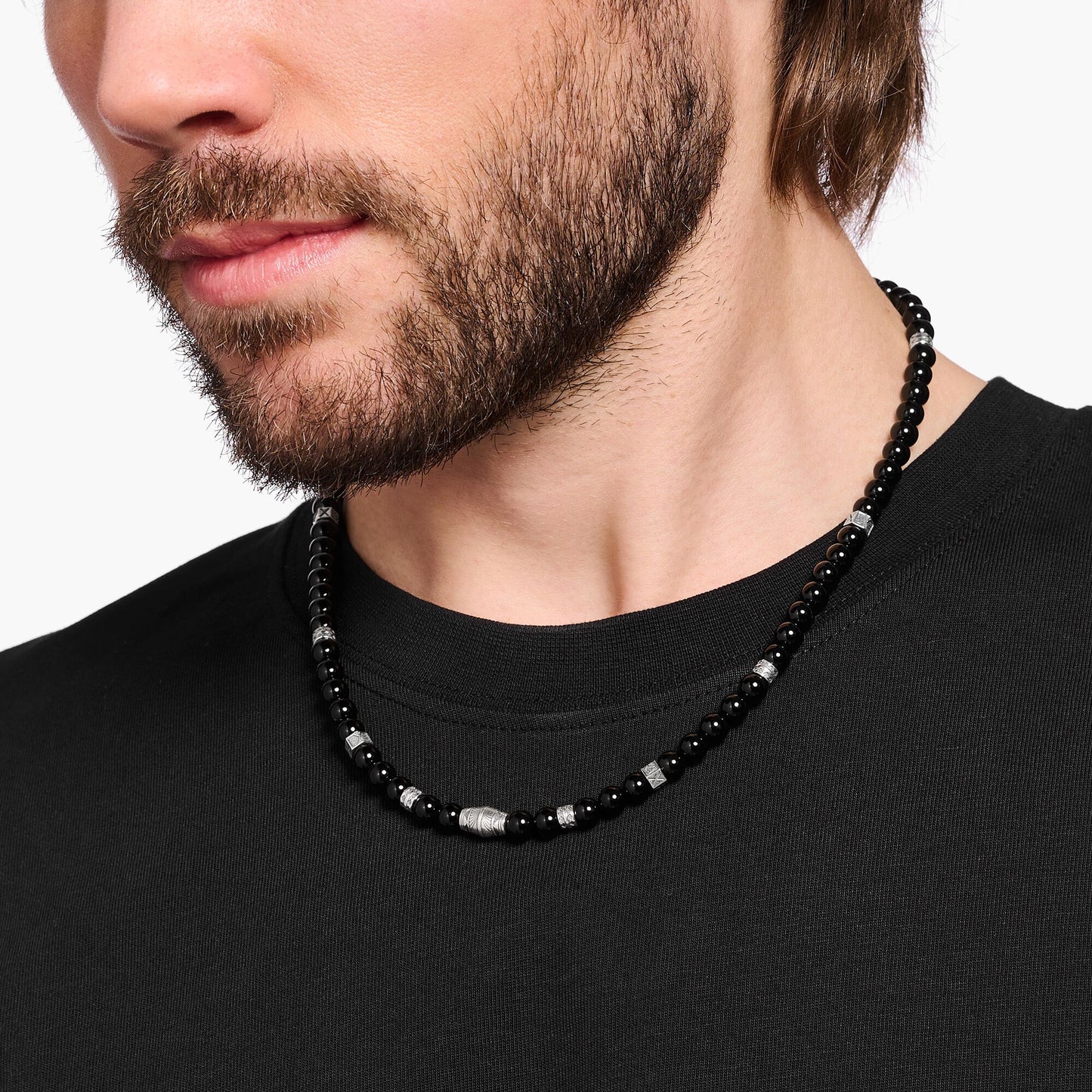 Halskjede med sorte onyx perler sølv KE2180-507-11