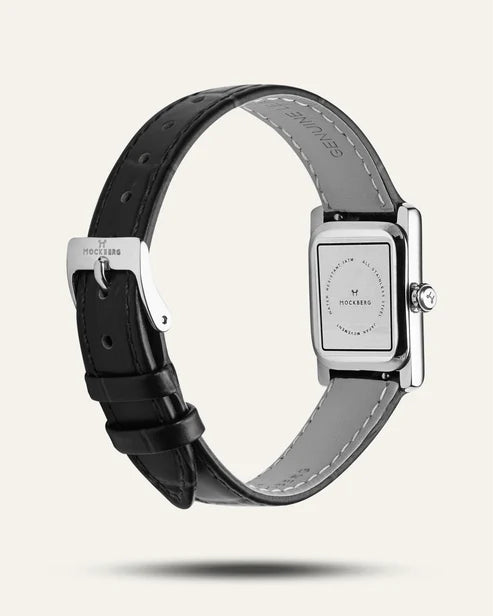 Tidløs Svart Lær Sølvfarget / Hvit 19 x 28 mm SKU | MB0246