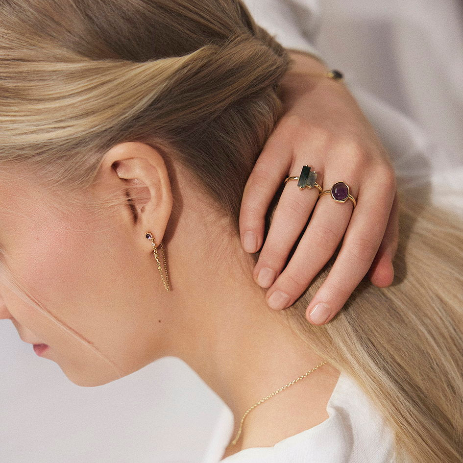 Serenity ring i forgylt 925 sølv med moseagat og labradoritt, bilde 4 av 4