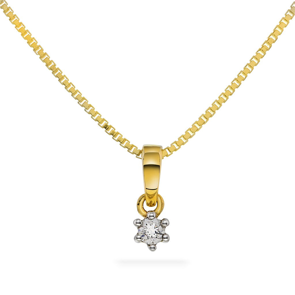 Smykke i 585 gult gull med diamant 0,03 ct, 34 cm