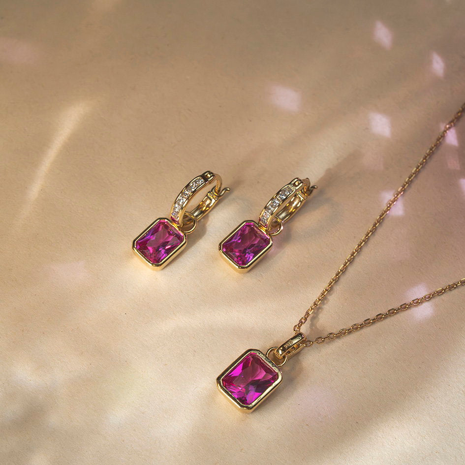 Glow Pippa smykke i forgylt 925 sølv med rosa zirkonia, bilde 4 av 4