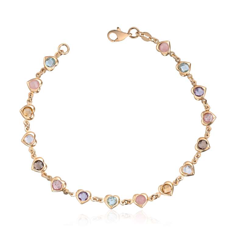 Armbånd med hjerter med fargede Cz i 14K gult gull Artikkelnr: 17080 - Bjerveur.noArmbånd med hjerter med fargede Cz i 14K gult gull Artikkelnr: 17080