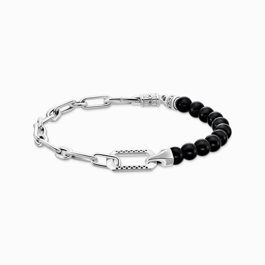 Armbånd med sorte onyx - perler og lenker i sølv - Bjerveur.noArmbånd med sorte onyx - perler og lenker i sølv