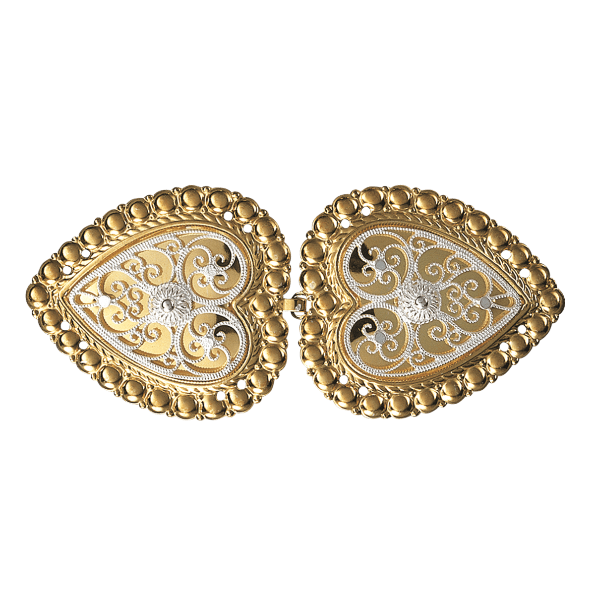 Beltespenne med kruser og syhol, forgylt/kvit 002506 - Bjerveur.noBeltespenne med kruser og syhol, forgylt/kvit 002506