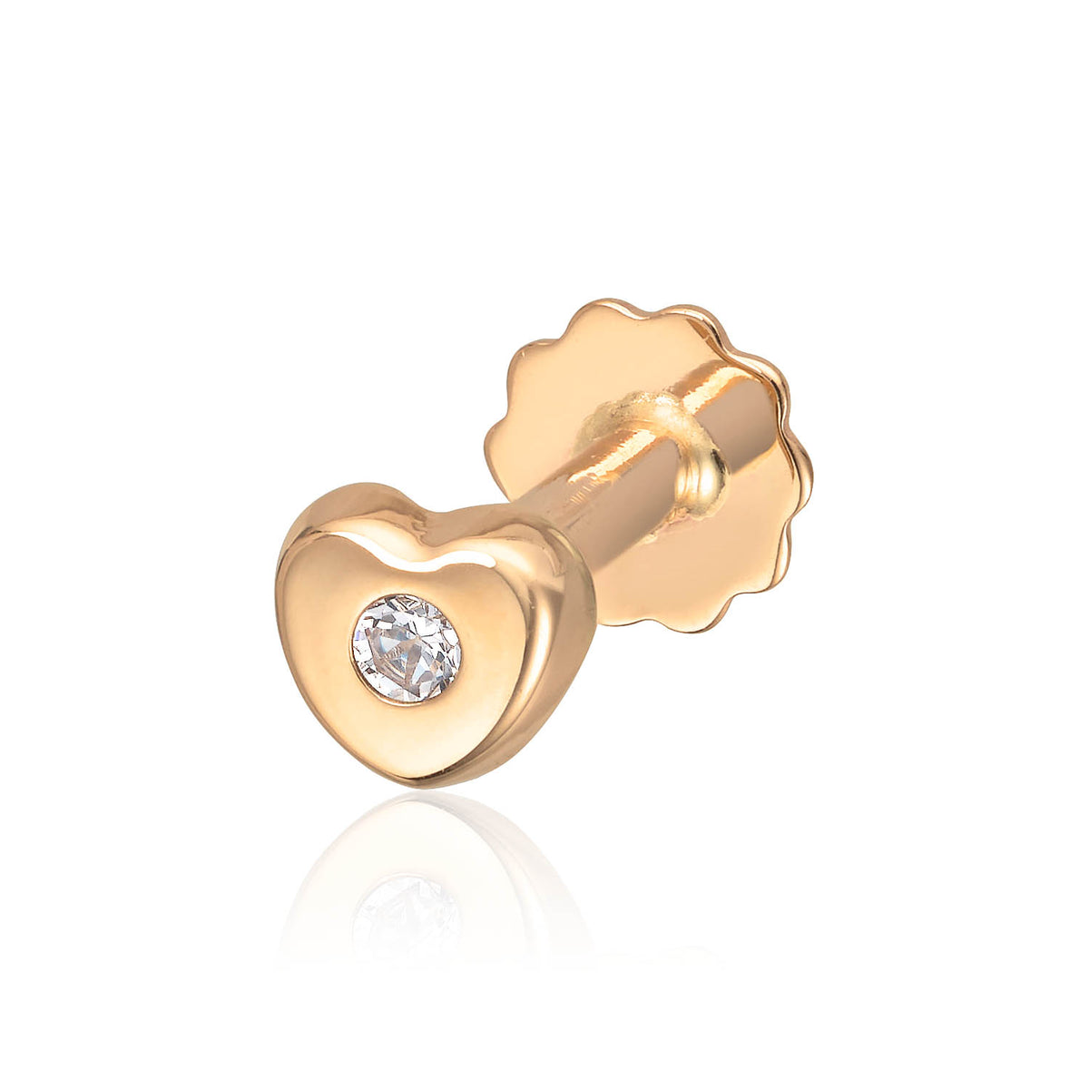 Carmen piercing i 585 gult gull med zirkonia, hjerte 3,8 mm