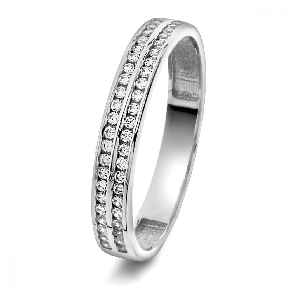 Ring i hvitt gull med zirkonia, to rader, modell 50222