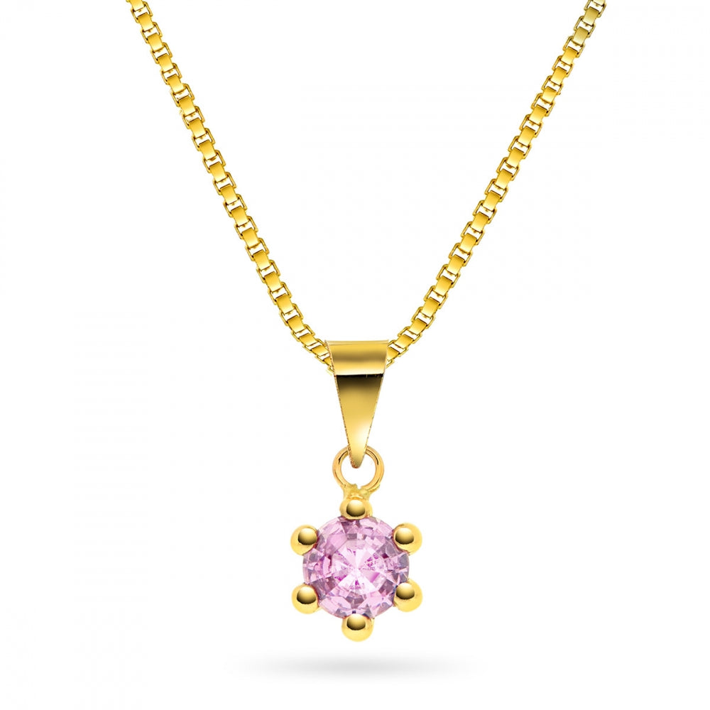 Anheng i gull med rosa zirkonia 5 mm