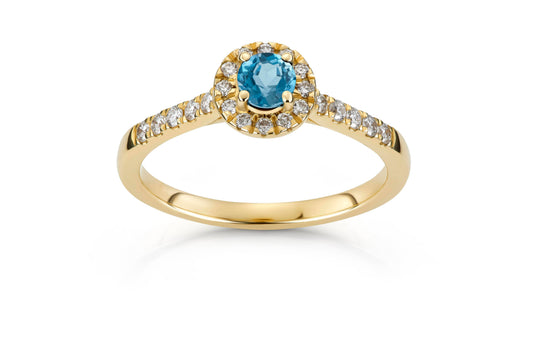 Svolder ring i 585 gull med diamant og topas, bilde 2 av 2