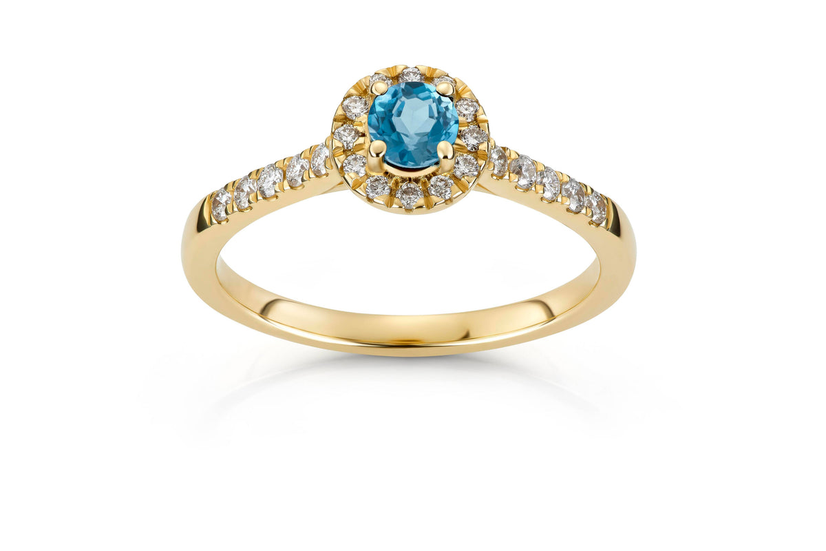 Svolder ring i 585 gull med diamant og topas, bilde 2 av 2